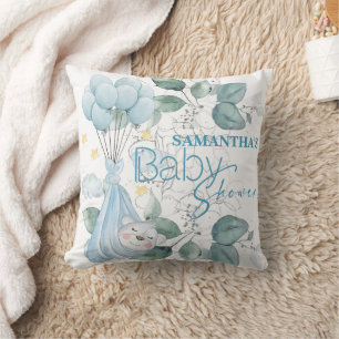 Coussin Baby shower. Bébé dormant Bear Bleu.