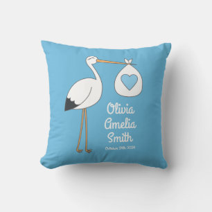 Coussin Baby shower cigogne bleu garçon