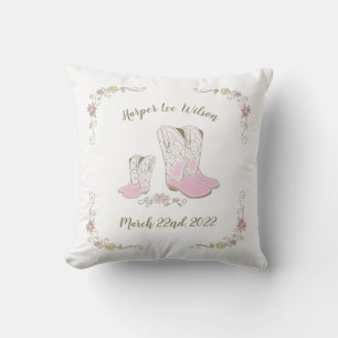 Coussin Baby Shower Country Western Rose Fille Cowgirl
