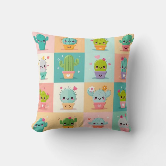 Coussin Baby shower Cute Cactus Kawaii (Recto)