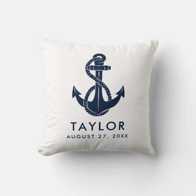 Coussin Baby shower d'Ancre bleu marine Personnalisé (Recto)