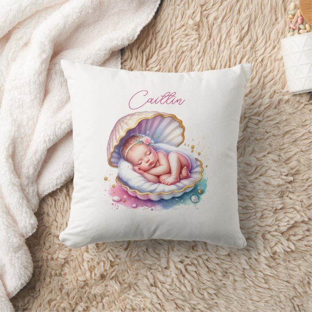 Coussin Baby shower de fille côtière personnalisée (Couverture)