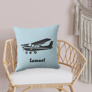 Coussin Baby shower de voyage d'avion noir, Blue Aviation