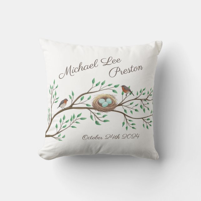 Coussin Baby shower d'oiseaux Printemps (Recto)