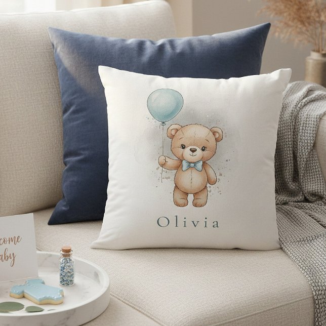 Coussin Baby Shower for Boy – Blue Balloon Teddy Bear (Créateur téléchargé)