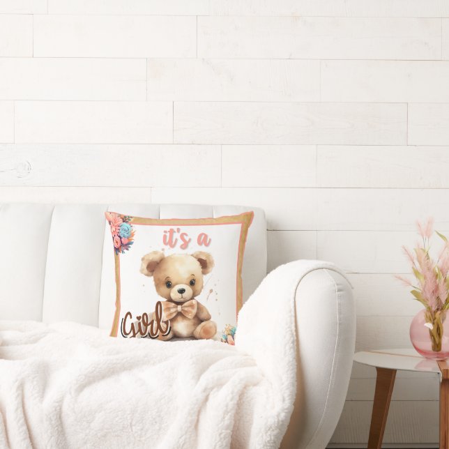 Coussin Baby shower Ours rose Boho (Canapé)