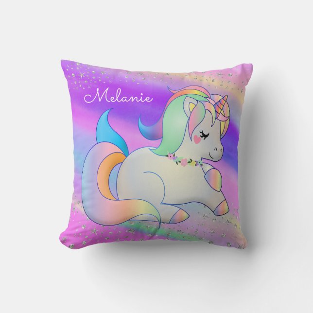 Coussin Baby Unicorn Silver Stars Rainbow (Recto)
