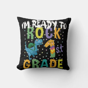 Coussin Back to School I'm Ready To Rock 1st Grade Dino