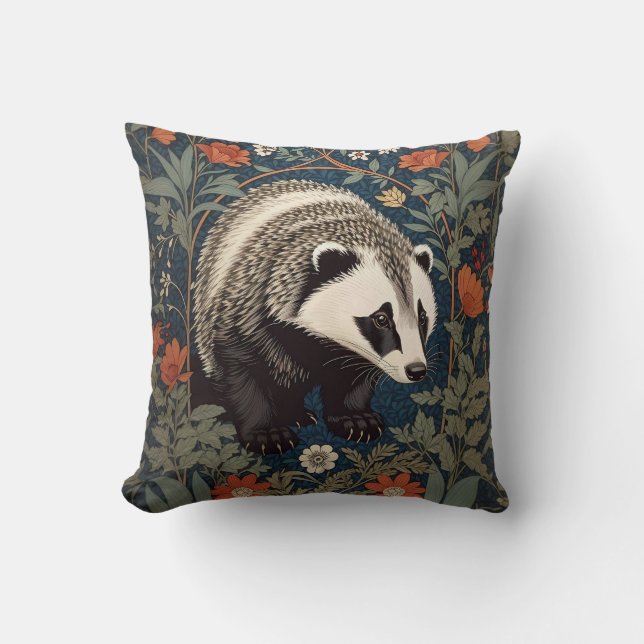 Coussin Badger de Woodland William Morris inspiré (Recto)