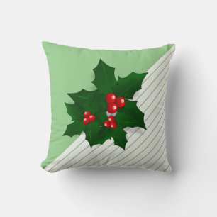 Coussin Baies d'arbre de houx Noël Fête Rayure