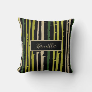 Coussin Baies de bambou vert sur noir