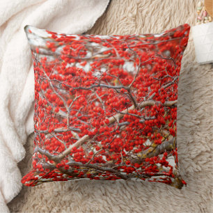 Coussin Baies d'hiver rouge vif Baies d'arbre blanc