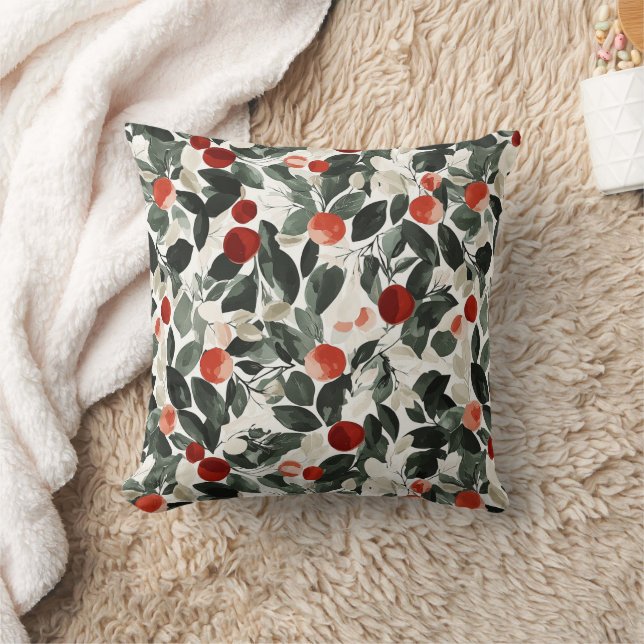 Coussin Baies rouges de Noël et arbres verts (Couverture)
