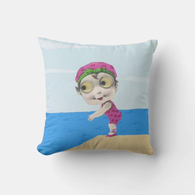 Coussin Baignade mignonne fille rose costume Google Eyes L (Recto)