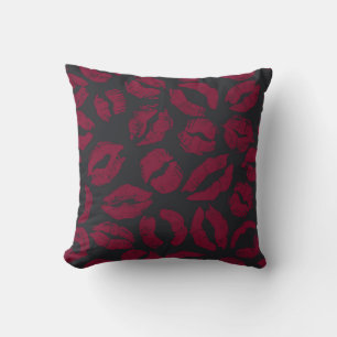 Coussin Baisers en bâton à lèvres : empreintes rouges fonc