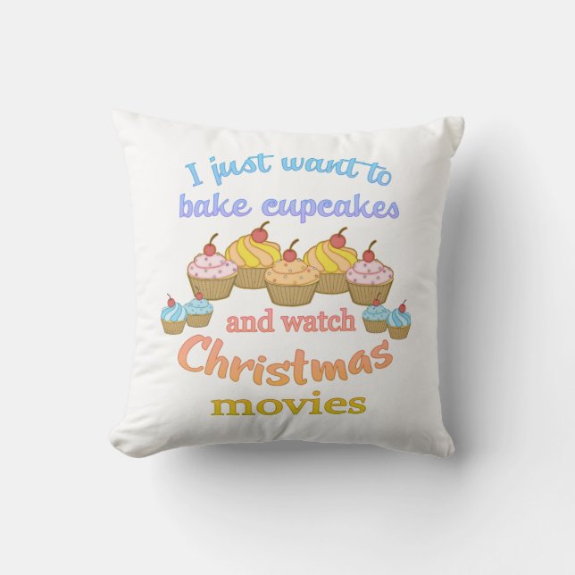 Coussin Bake Cupcakes Regarder les films de Noël (Recto)