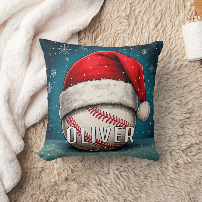 Coussin Bal de baseball avec Santa Hat Snowflakes (Couverture)