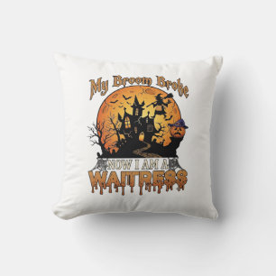 Coussin Balai Cassé Serveuse Halloween Sorcière Maison Han