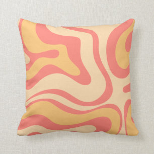 Coussin Balayage Liquide Rétro Abstrait Motif Rose Jaune T