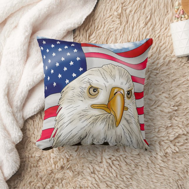 Coussin Bald Eagle devant le drapeau américain Art patriot (Couverture)