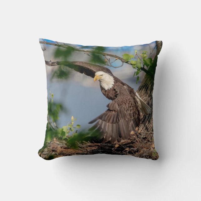 Coussin Bald Eagle quittant le nid (Recto)