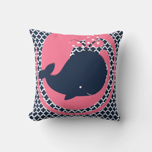 Coussin Baleine de marine sur le rose et le carreau de (Recto)