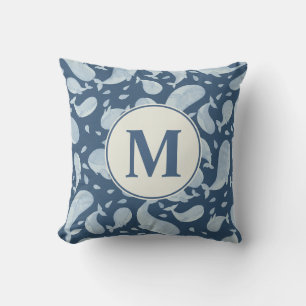 Coussin Baleine Païsley Bleu Aquarelle pour Nurserie Mon