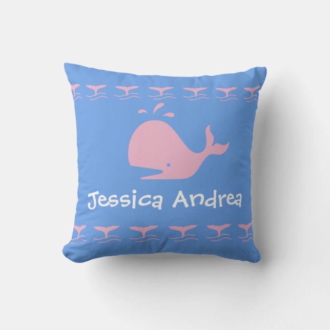 Coussin Baleine rose en cartons / avec bleu et blanc Perso (Recto)
