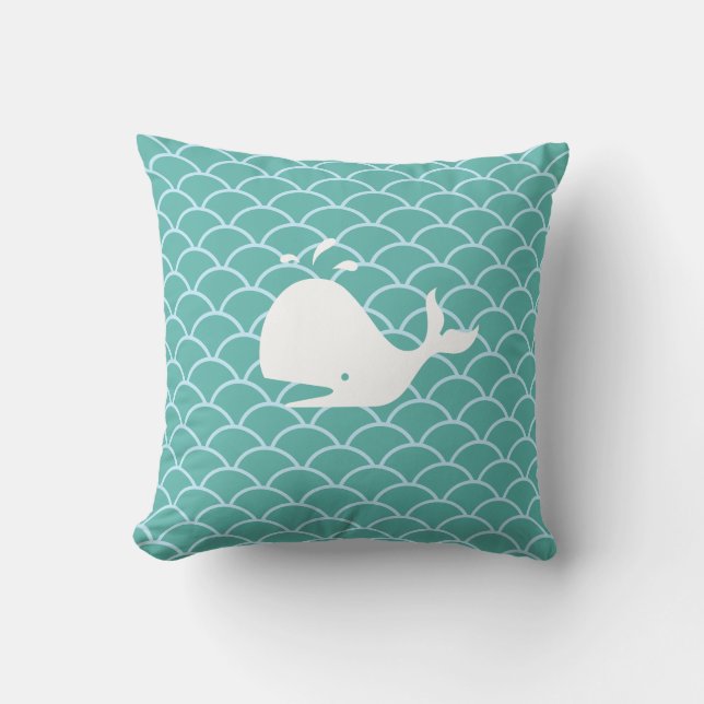 Coussin Baleine sur les vagues Turquoises (Recto)