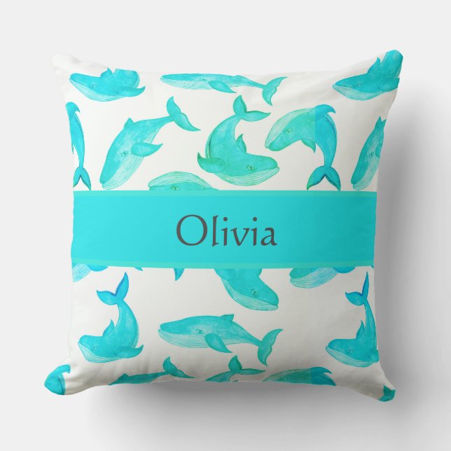 Coussin Baleine turquoise Votre Nom Ocean Sea Life Jetez l (Recto)