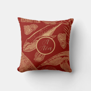 Coussin Baleine Vintage côtière, Nourriture, Rouge