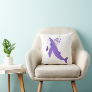 Coussin Baleine Violette Esthétique et Lys Carré 16x16 