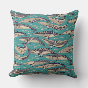 Coussin baleines à vison bleu