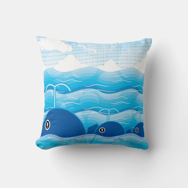 Coussin Baleines et vagues Bleu océanique (Recto)