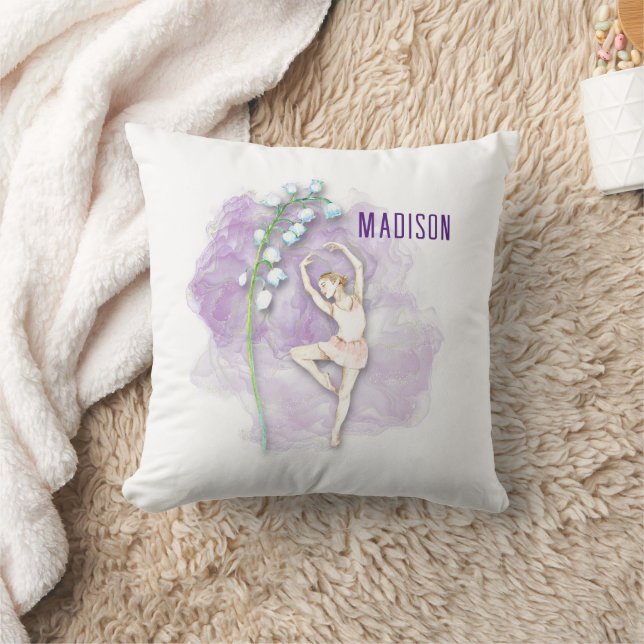 Coussin Ballerina et Lily de la Vallée Florale sur pourpre (Couverture)