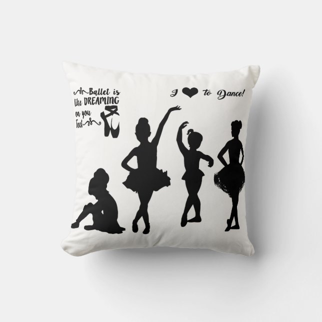 Coussin Ballerina lance l'oreiller en blanc et noir. (Recto)