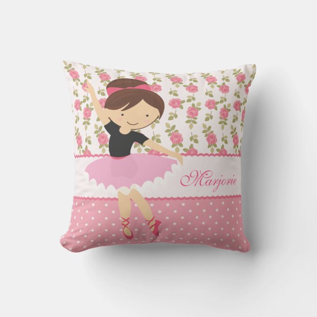 Coussin Ballerine rose florale Girly lunatique (Recto)