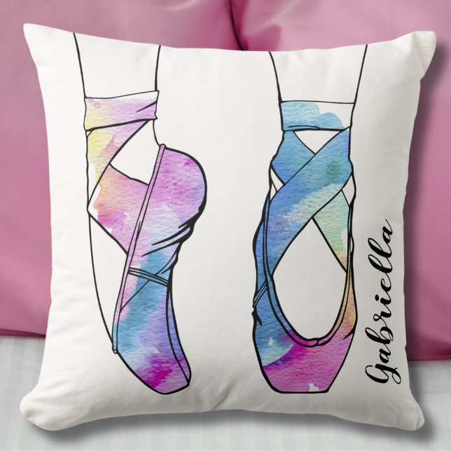 Coussin Ballet personnalisé Ballerina (Cute Watercolor Ballet Throw Pillow)