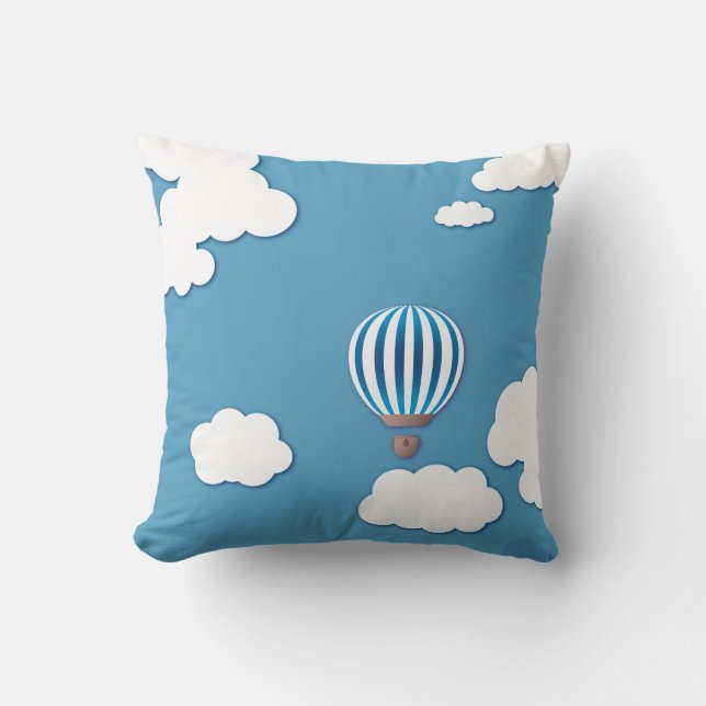Coussin Ballon à air chaud bleu en nuages (Recto)
