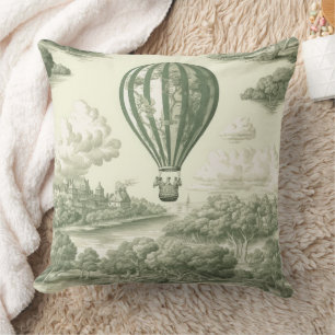 Coussin Ballon à Air Chaud Toile de Campagne Verte