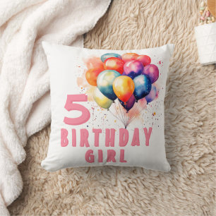Coussin Ballons colorés Aquarelle Fille d'anniversaire