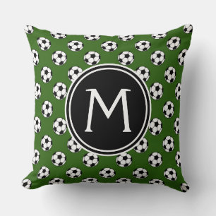 Coussin Ballons de soccer noir et blanc sur Monogramme ver