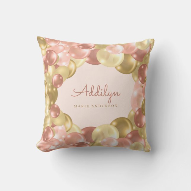 Coussin Ballons roses et or mignonnes filles frontalières (Recto)
