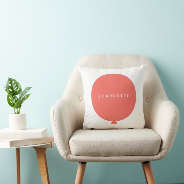 Coussin Balloon moderne | Coral rose mignon Fille Nom bébé (Chaise)