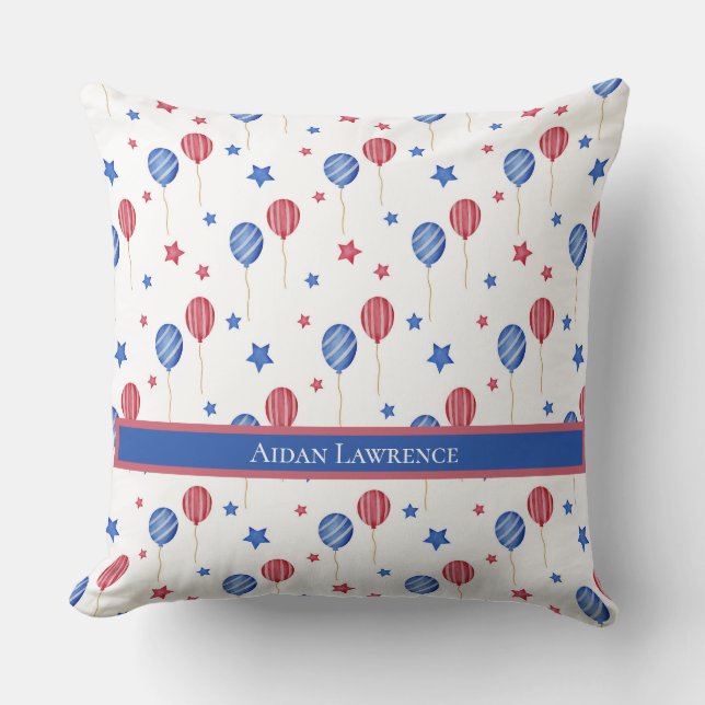 Coussin Balloons personnalisés du 4 juillet Bleus Red Star (Recto)