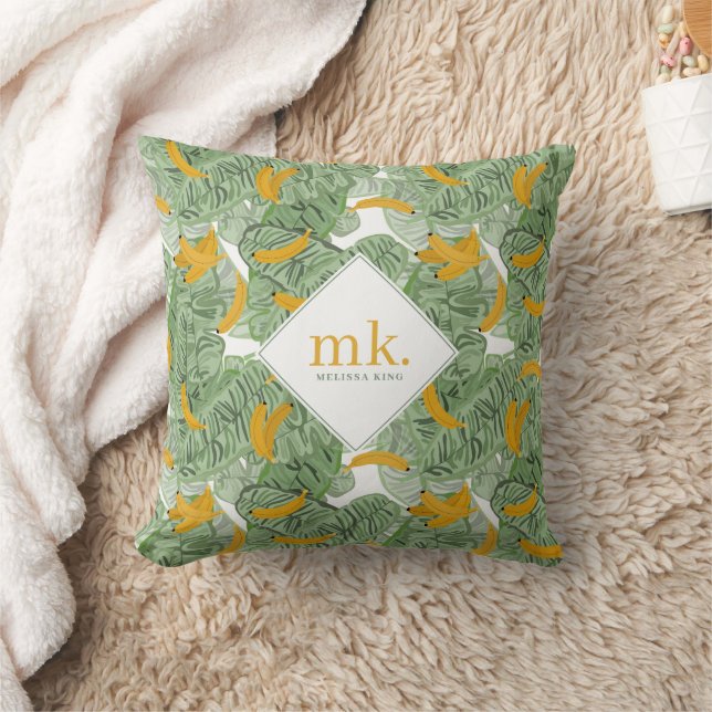 Coussin Banane tropicale moderne vert Motif Monogramme (Couverture)