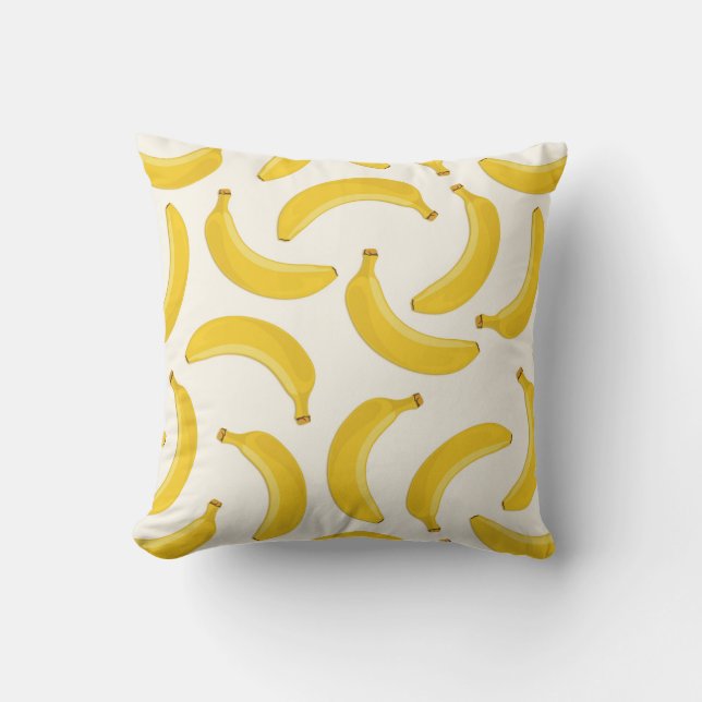 Coussin Bananes Tropical Fruit Print, jaune et blanc (Recto)