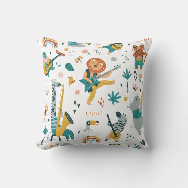 Coussin Bande d'animaux de dessin (Recto)