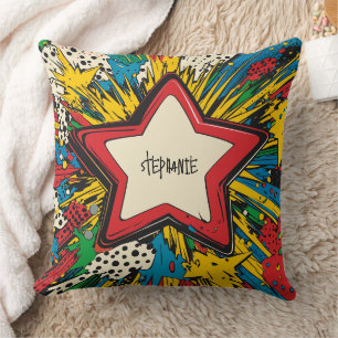 Coussin Bande dessinée colorée Pop Art Starburst explosion