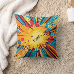 Coussin Bande dessinée rétro Explosion jaune Pop Art